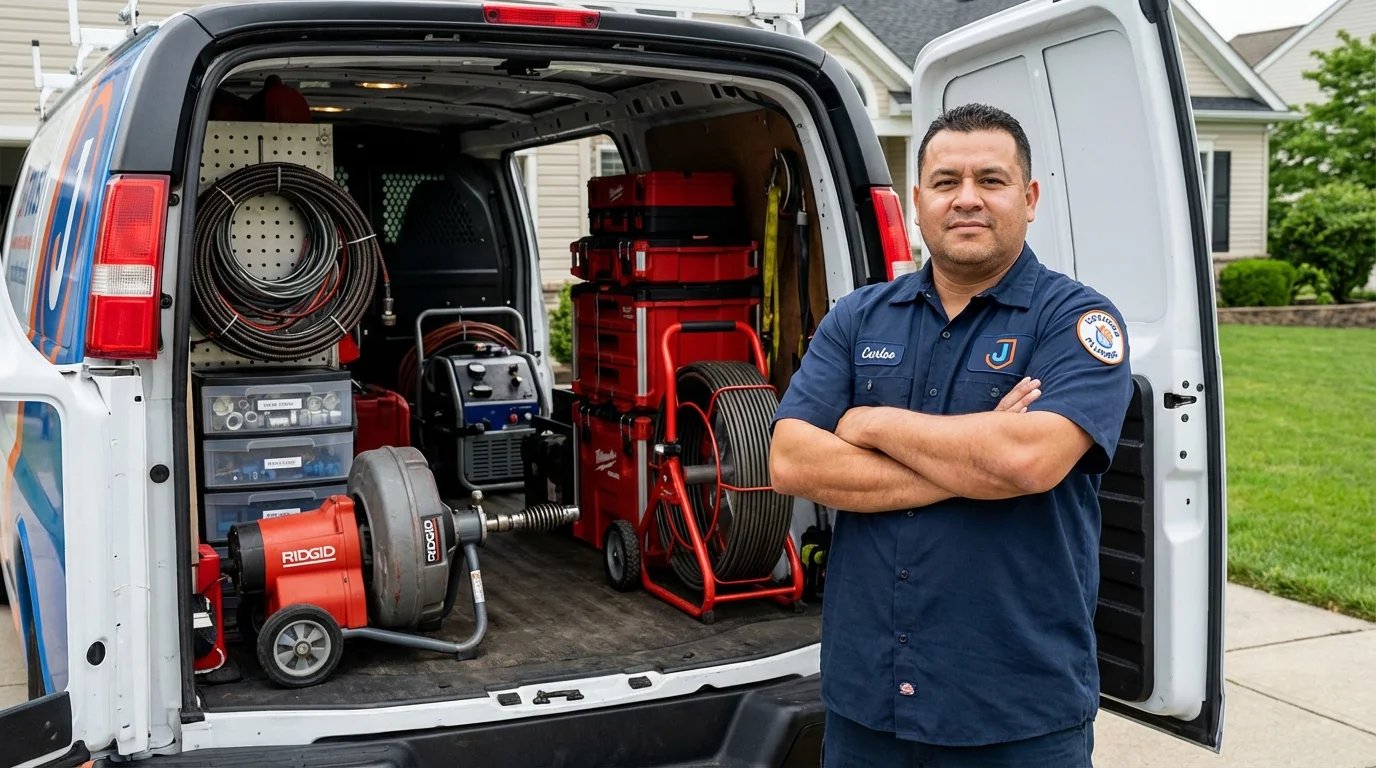 Professional drain cleaning equipment and Johns Plumbing LLC plumber in Wabash
