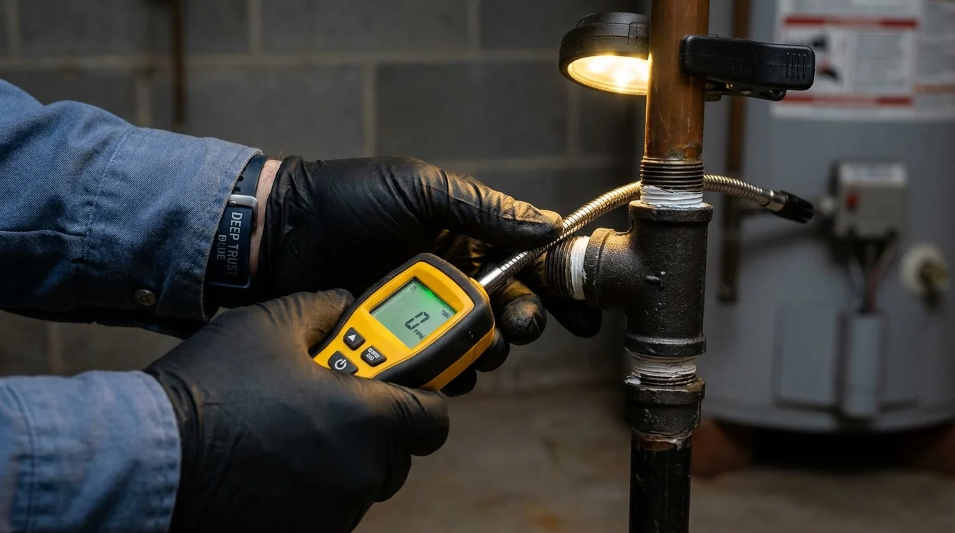 Gas leak detection with electronic sniffer by Johns Plumbing LLC in Wabash