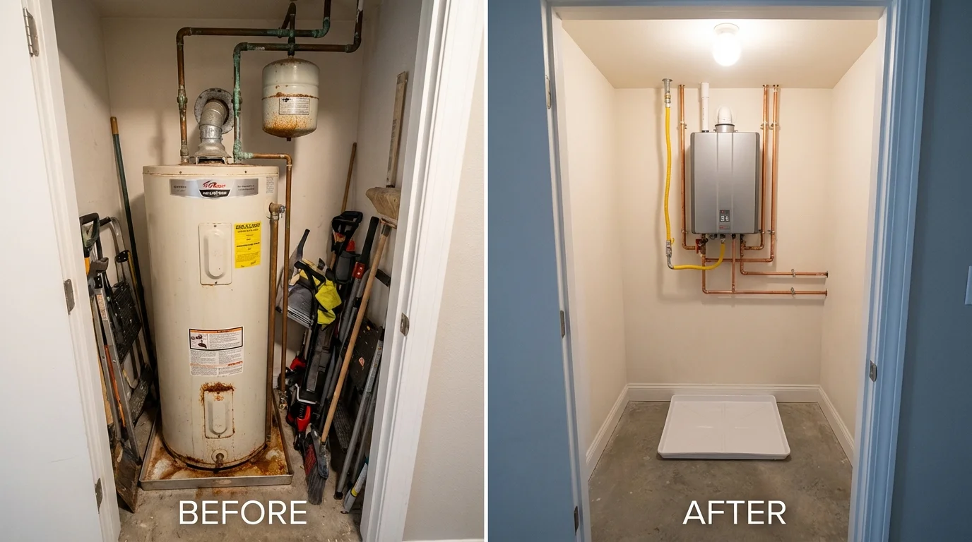 Tank water heater versus wall-mounted tankless unit comparison for Wabash, IN homeowners